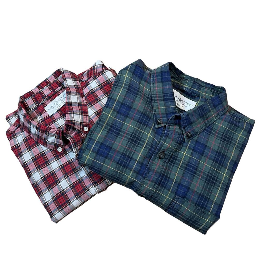 Denim & Supply Lot of 2 Mens Large Plaid ButtonDown Shirt Ralph Lauren Green Red